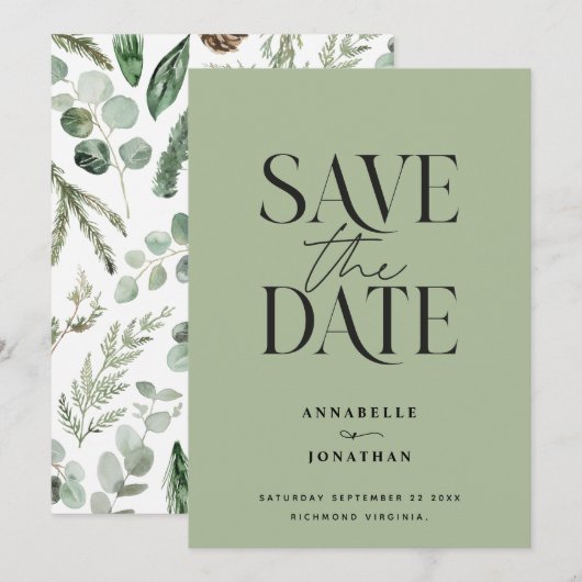 Moderne niet-foto elegante waterverf botanische sa save the date (Voorkant / Achterkant)