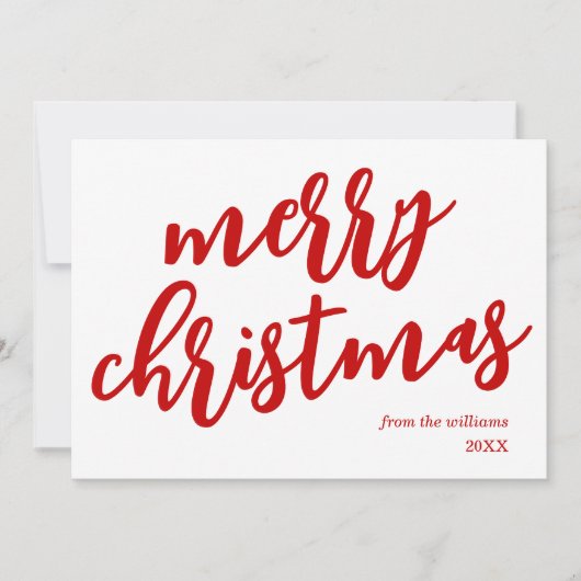 Moderne niet-foto-rood script kerst feestdagenkaart (Voorkant)