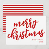 Moderne niet-foto-rood script kerst feestdagenkaart (Voorkant / Achterkant)