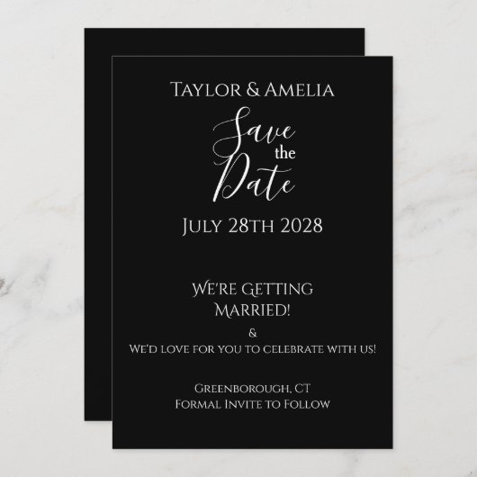 Moderne niet-fotoweduwschap Save the Date Invitati (Voorkant / Achterkant)