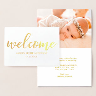 Moderne Nieuw Baby Aankondiging Goud Folie Kaart