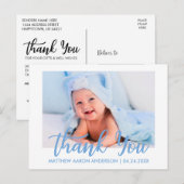 Moderne Nieuwe Baby Boy Bedankt Blauw Aankondigingskaart (Voorkant / Achterkant)