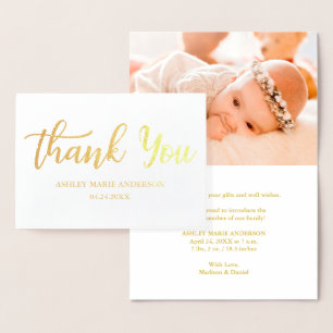 Moderne Nieuwe Baby Dank U Gold Foil Kaart
