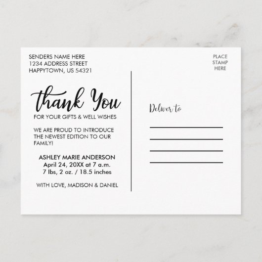 Moderne nieuwe baby Dank u voor de warme roze Briefkaart (Achterkant)