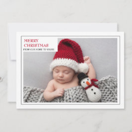 Moderne Nieuwe Baby Familie Foto Prettig Kerstfees Feestdagenkaart