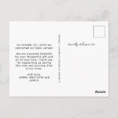 Moderne Nieuwe Baby Handgeschreven Foto Dank U Briefkaart (Achterkant)