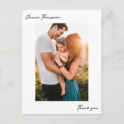 Moderne Nieuwe Baby Handgeschreven Foto Dank U Briefkaart (Voorkant)