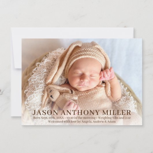 Moderne Nieuwe Baby Pasgeboren Jongen Geboorte Sta Aankondiging (Voorkant)