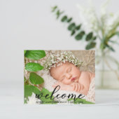 Moderne nieuwe baby welkom foto aankondigingskaart (Staand voorkant)
