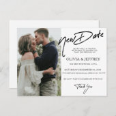 Moderne Nieuwe Datum Fotobruiloft Aankondigingskaart (Voorkant / Achterkant)
