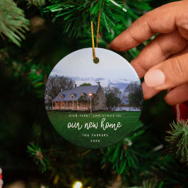 Moderne Nieuwe Huis Eerste Kerstfoto Keramisch Ornament