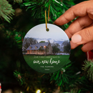 Moderne Nieuwe Huis Eerste Kerstfoto Keramisch Ornament