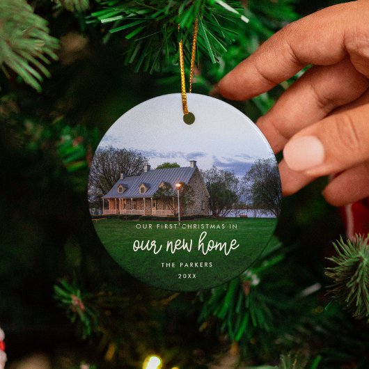 Moderne Nieuwe Huis Eerste Kerstfoto Keramisch Ornament