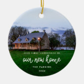 Moderne Nieuwe Huis Eerste Kerstfoto Keramisch Ornament (Voorkant)