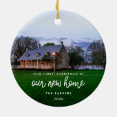 Moderne Nieuwe Huis Eerste Kerstfoto Keramisch Ornament (Achterkant)