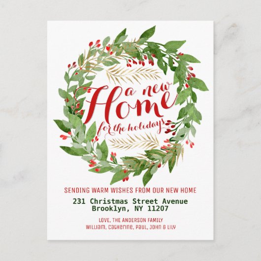 Moderne Nieuwe Huis Feestdagen Kerstkrans Bewegen Aankondigingskaart (Voorkant)