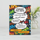 Moderne nieuwe huwelijksdatum komisch boek save the date (Staand voorkant)