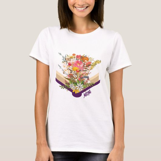 Moderne Nieuwe Moeder Bloemen Groeien Van Boek mon T-shirt (Voorkant)