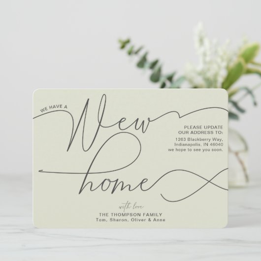 Moderne nieuwe Thuiskalligrafie - Bleke groene bew Aankondiging (Staand voorkant)