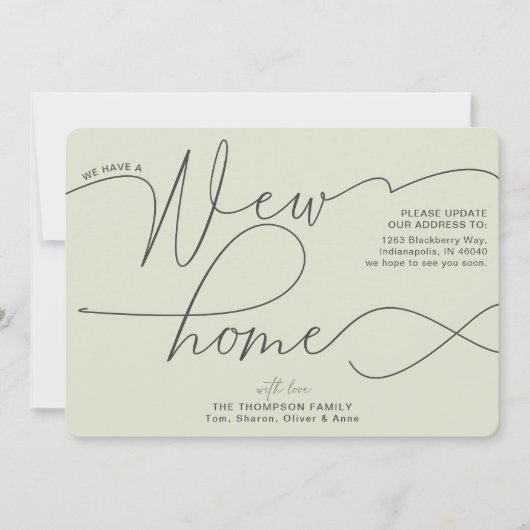 Moderne nieuwe Thuiskalligrafie - Bleke groene bew Aankondiging (Voorkant)