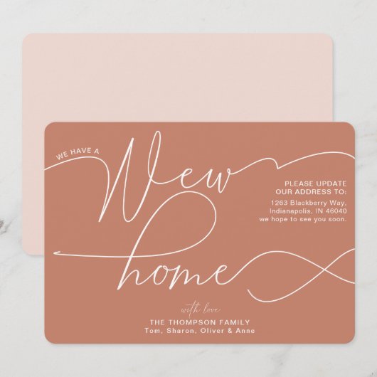 Moderne, nieuwe thuiskalligrafie Rust Moving Aankondiging (Voorkant / Achterkant)