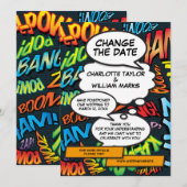 Moderne Nieuwe Trouwdatum Stripboek Save The Date (Voorkant / Achterkant)