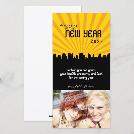 MODERNE NIEUWJAAR FOTOCARD :: stadsgezicht P1 Feestdagenkaart (Voorkant / Achterkant)