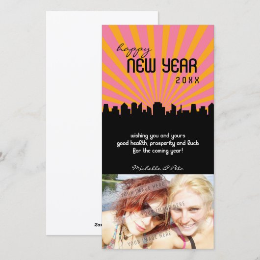 MODERNE NIEUWJAAR FOTOCARD :: stadsgezicht P3 Feestdagenkaart (Voorkant / Achterkant)