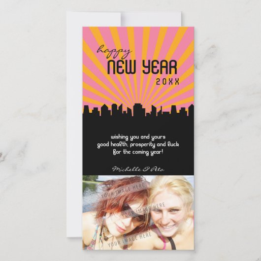 MODERNE NIEUWJAAR FOTOCARD :: stadsgezicht P3 Feestdagenkaart (Voorkant)