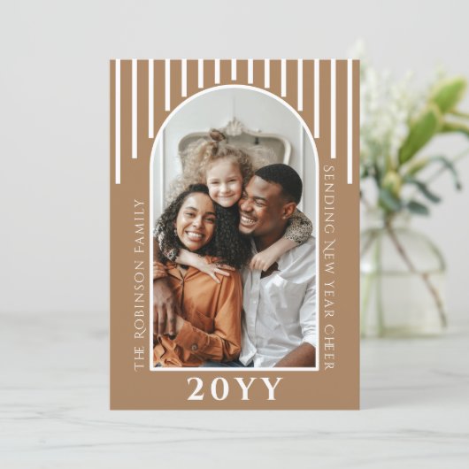 Moderne Nieuwjaarskaart Bericht op Achterkant Feestdagenkaart (Staand voorkant)