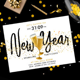 Moderne Nieuwjaarsstijl Champagne Gouden Confetti Kaart
