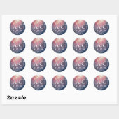 Moderne Night Sky Galaxy Blue Paarse Red Initialen Ronde Sticker (Vel)