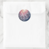 Moderne Night Sky Galaxy Blue Paarse Red Initialen Ronde Sticker (Tas)
