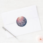 Moderne Night Sky Galaxy Blue Paarse Red Initialen Ronde Sticker (Envelop)