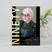 Moderne NINETY Foto 90th Birthday Party Invitation Folie Uitnodiging (Staand Voorkant)