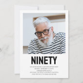 Moderne NINETY Foto 90th Birthday Party Invitation Kaart (Voorkant)