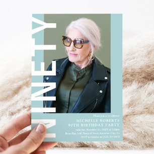Moderne NINETY Foto 90th Birthday Party Invitation Kaart