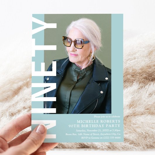 Moderne NINETY Foto 90th Birthday Party Invitation Kaart