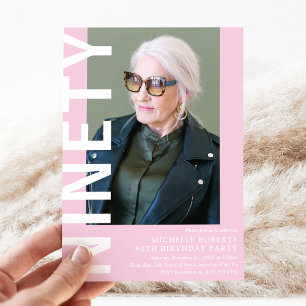 Moderne NINETY Foto 90th Birthday Party Invitation Kaart