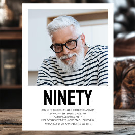 Moderne NINETY Foto 90th Birthday Party Invitation Kaart