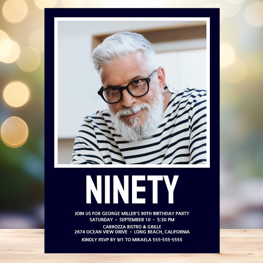 Moderne NINETY Foto 90th Birthday Party Invitation Kaart
