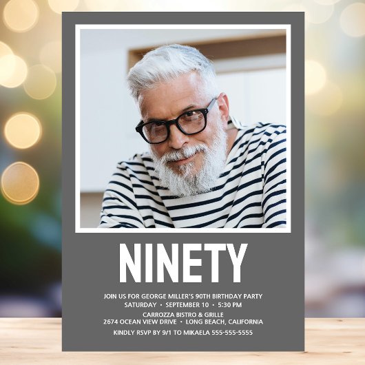 Moderne NINETY Foto 90th Birthday Party Invitation Kaart