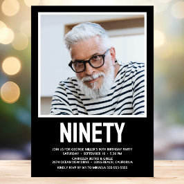 Moderne NINETY Foto 90th Birthday Party Invitation Kaart