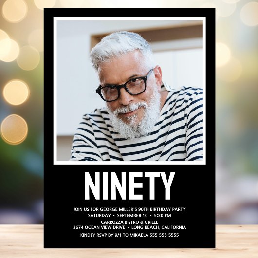 Moderne NINETY Foto 90th Birthday Party Invitation Kaart