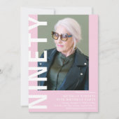 Moderne NINETY Foto 90th Birthday Party Invitation Kaart (Voorkant)