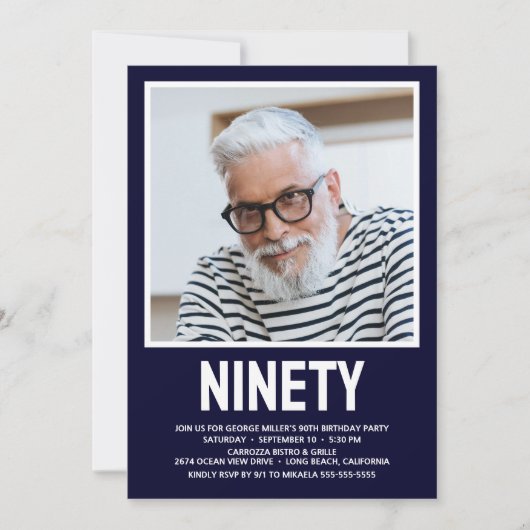 Moderne NINETY Foto 90th Birthday Party Invitation Kaart (Voorkant)