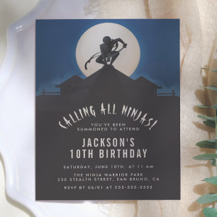 Moderne ninja op dak Silhouette verjaardagsfeestje Uitnodiging Briefkaart