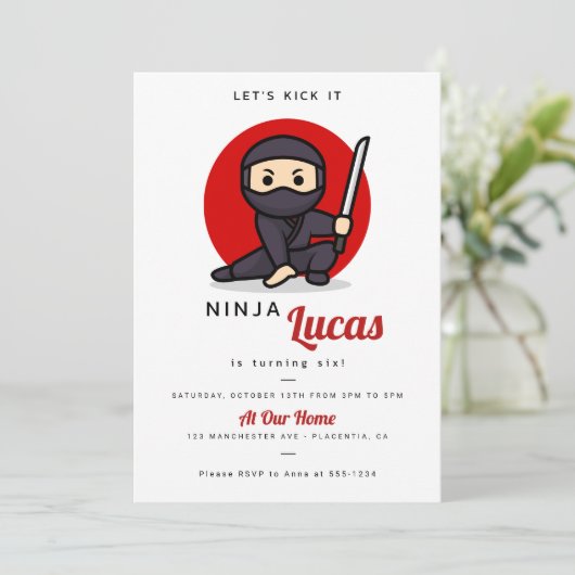 Moderne Ninja Verjaardagsfeestje Krijger Kaart (Staand voorkant)