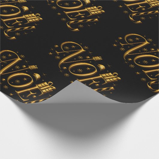 Moderne Noel Gold en Black Christmas Cadeaupapier (Hoek)