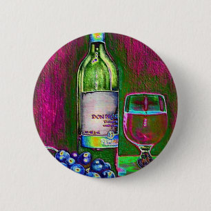 Moderne nog levende kunst van wijn en druiven ronde button 5,7 cm